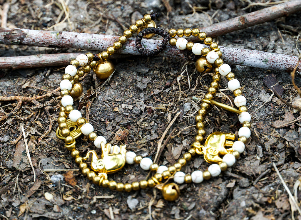 Boho Elephant Bracelets, Brass Bracelets White - The Trendy Accessories Store