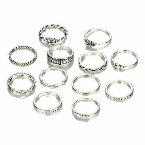 Golden Zinc Alloy Metal & Gemstone Rings Set - The Trendy Accessories Store