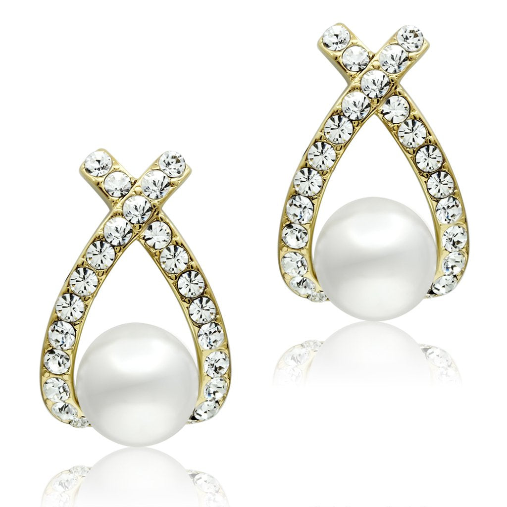 Paradise Gold Brass Earrings with Synthetic Pearl - The Trendy Accessories Store