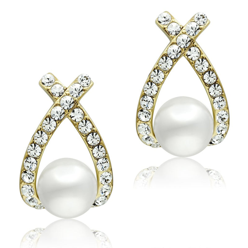 Paradise Gold Brass Earrings with Synthetic Pearl - The Trendy Accessories Store