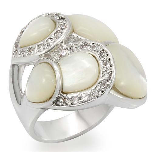 LO1044 Rhodium Brass Ring with Precious Stone in - The Trendy Accessories Store