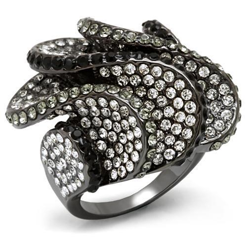 LO1635 - TIN Cobalt Black Brass Ring with Top Grade Crystal