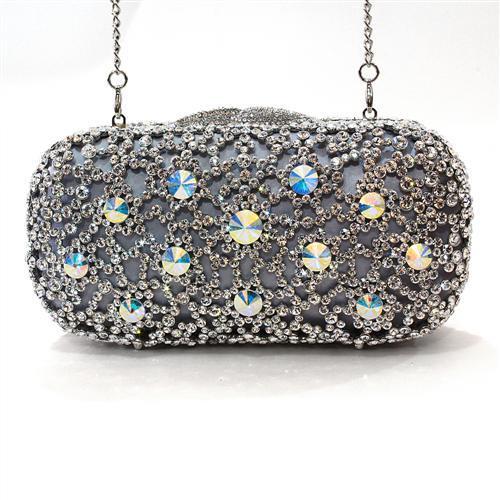 LO2364 - Rhodium White Metal Clutch with Top Grade Crystal
