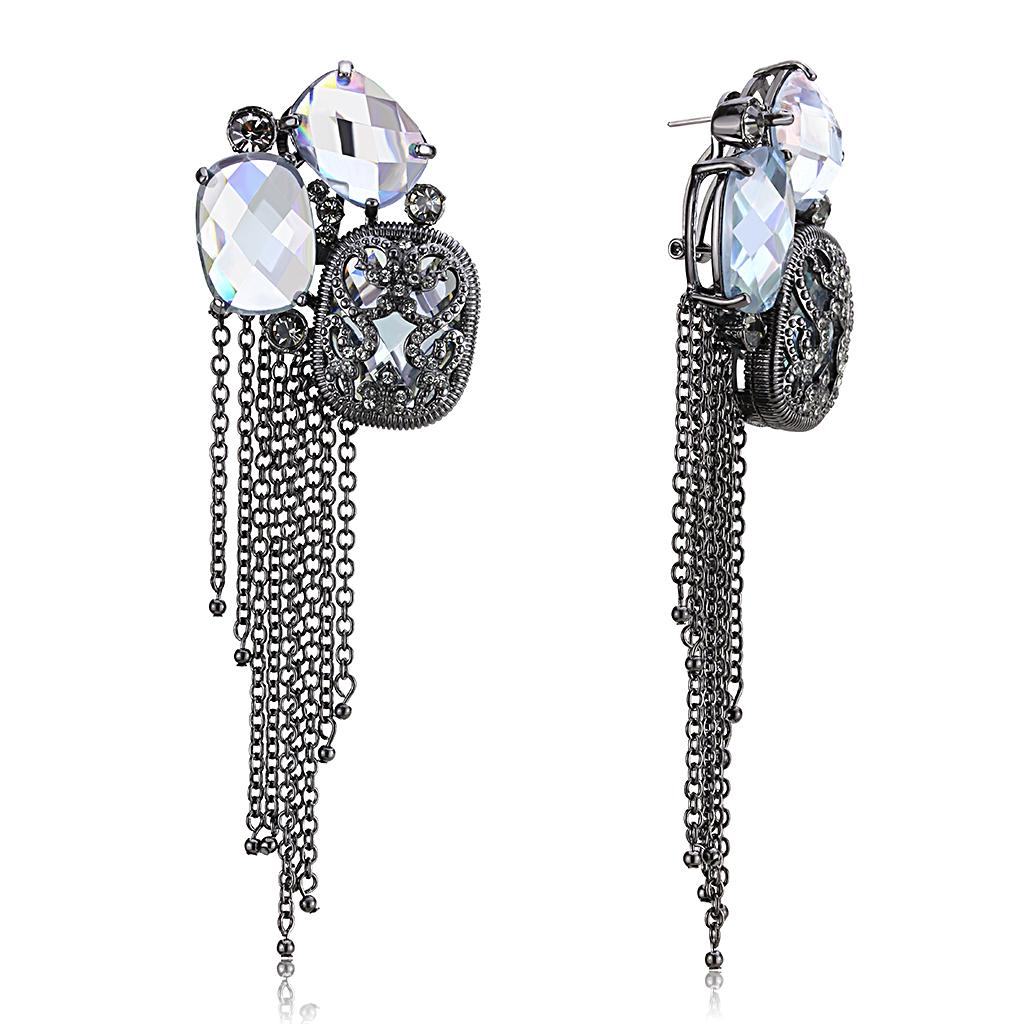 Cobalt Black Brass Earrings with AAA Grade CZ  in Clear - The Trendy Accessories Store