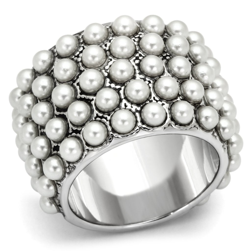 Rhodium Brass Synthetic  White Ring - The Trendy Accessories Store