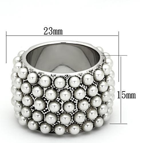 Rhodium Brass Synthetic  White Ring - The Trendy Accessories Store