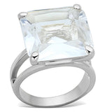 LOAS949 Silver 925 Sterling Silver Ring with Huge White Stone - The Trendy Accessories Store