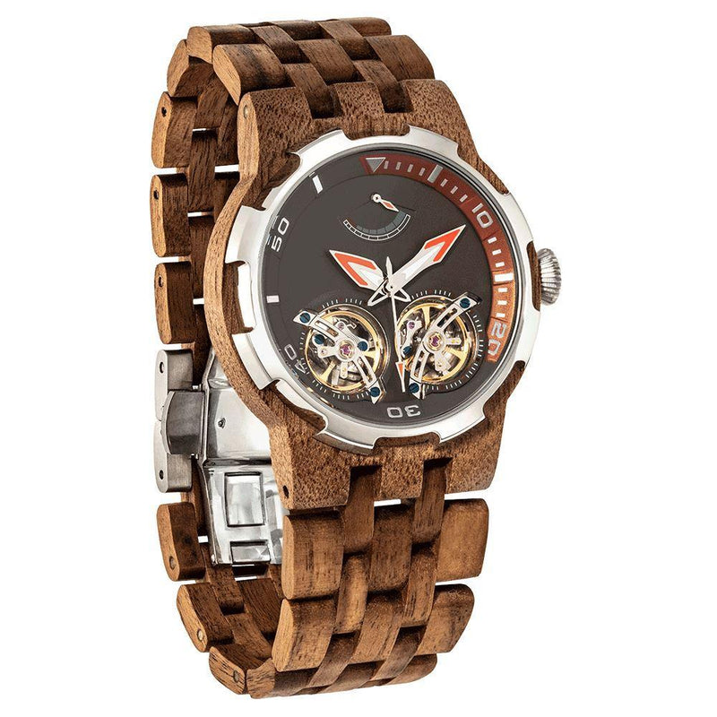 High End Men's Dual Wheel Automatic Walnut Wood Watch