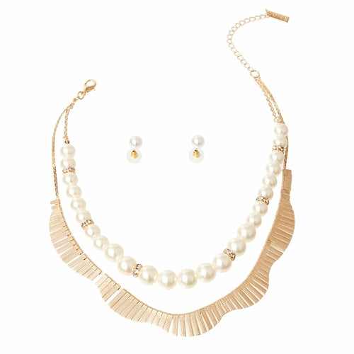 Fanned Gold and Pearl Necklace Set - The Trendy Accessories Store