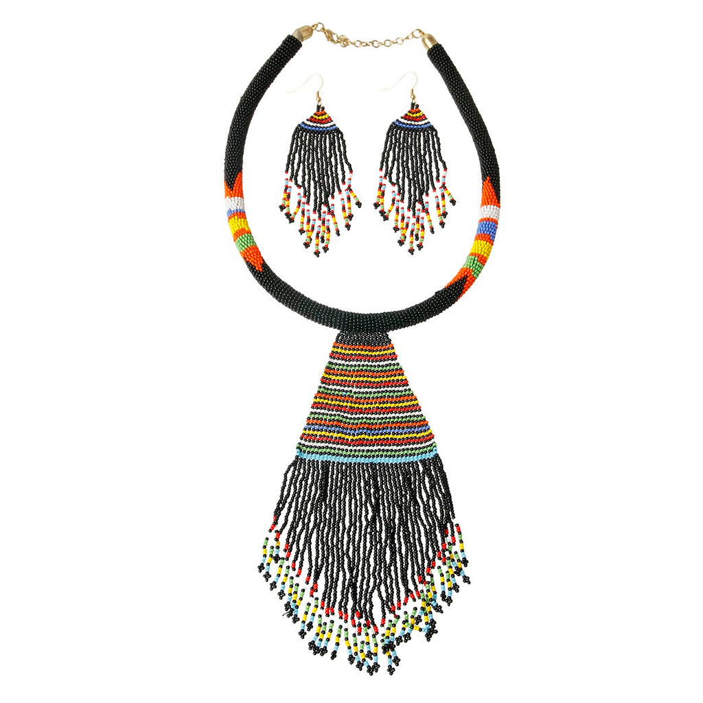 Black Bead Tassel Necklace Set - The Trendy Accessories Store