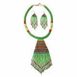 Green Bead Tassel Necklace Set - The Trendy Accessories Store