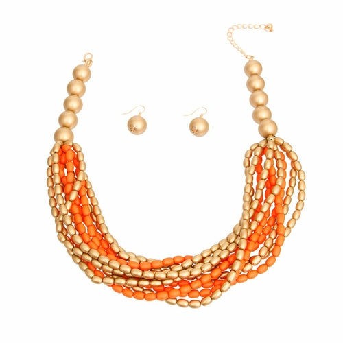 Coral and Gold Multistrand Necklace Set - The Trendy Accessories Store