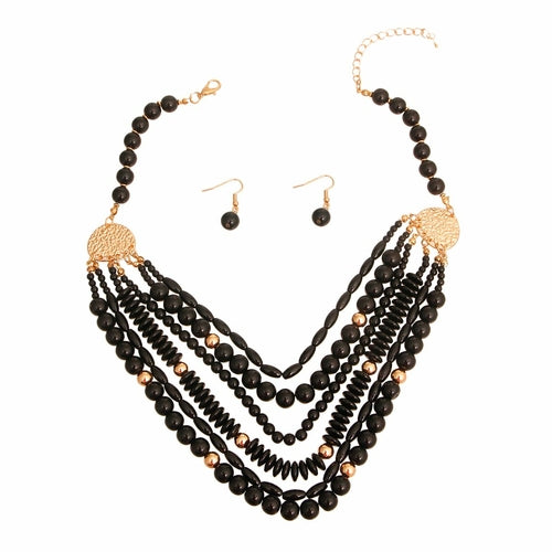 Black 6 Layered Bead Necklace - The Trendy Accessories Store