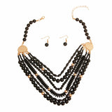 Black 6 Layered Bead Necklace - The Trendy Accessories Store