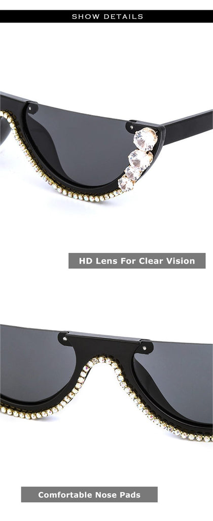 Diamond Cat Eye Semi-Rimless Sunglasses - The Trendy Accessories Store