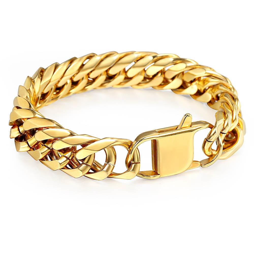 10mm 15mm Gold Black 316L Stainless Steel Bracelet for Men Double Curb - The Trendy Accessories Store