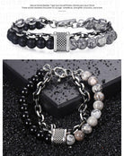 Natural Tiger Eye Stone Bracelet Men Stainless Steel Beaded Bracelets - The Trendy Accessories Store