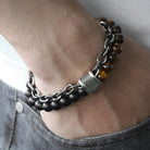 Natural Tiger Eye Stone Bracelet Men Stainless Steel Beaded Bracelets - The Trendy Accessories Store