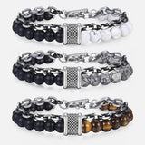 Natural Tiger Eye Stone Bracelet Men Stainless Steel Beaded Bracelets - The Trendy Accessories Store