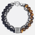 Natural Tiger Eye Stone Bracelet Men Stainless Steel Beaded Bracelets - The Trendy Accessories Store