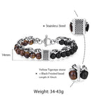 Natural Tiger Eye Stone Bracelet Men Stainless Steel Beaded Bracelets - The Trendy Accessories Store