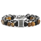 Natural Tiger Eye Stone Bracelet Men Stainless Steel Beaded Bracelets - The Trendy Accessories Store