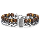 Natural Tiger Eye Stone Bracelet Men Stainless Steel Beaded Bracelets - The Trendy Accessories Store