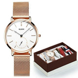 Mesh Rose Gold Plated Watch With Casual Bracelet - The Trendy Accessories Store