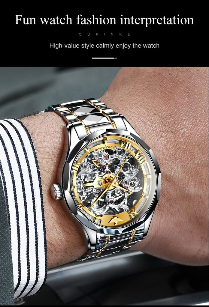 Luxury Men Automatic Mechanical Watch Skeleton Tungsten Steel - The Trendy Accessories Store