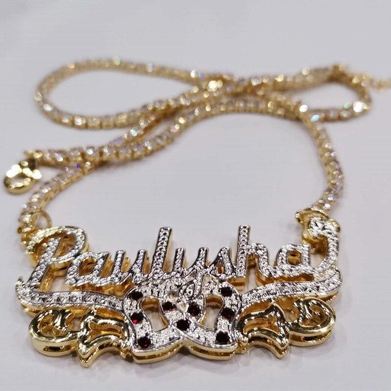 Zircon Custom Necklace Double Gold plated Nameplate 3D Necklace - The Trendy Accessories Store