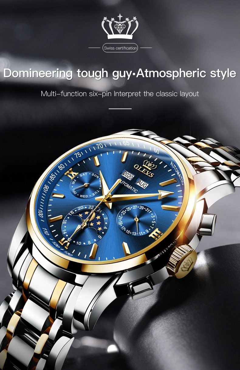 Automatic Green Luxury Stainless Steel Olves Watch - The Trendy Accessories Store