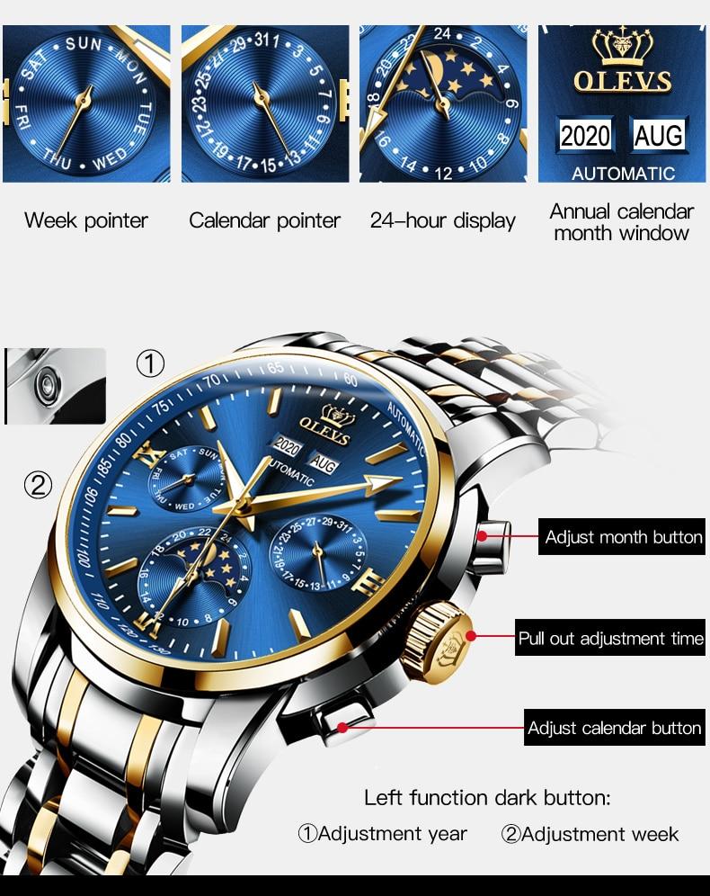 Automatic Green Luxury Stainless Steel Olves Watch - The Trendy Accessories Store