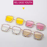 Oversized Square Sunglasses Ocean Lens Rhinestone Crystal Sunglasses - The Trendy Accessories Store