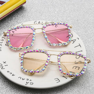 Oversized Square Sunglasses Ocean Lens Rhinestone Crystal Sunglasses - The Trendy Accessories Store