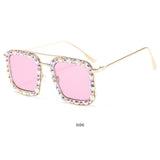 Oversized Square Sunglasses Ocean Lens Rhinestone Crystal Sunglasses - The Trendy Accessories Store