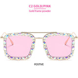 Oversized Square Sunglasses Ocean Lens Rhinestone Crystal Sunglasses - The Trendy Accessories Store