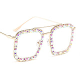 Oversized Square Sunglasses Ocean Lens Rhinestone Crystal Sunglasses - The Trendy Accessories Store