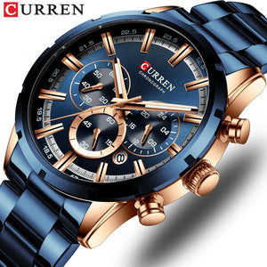 Premium Curren Blue Stainless Steel with Gold Plated Luxury Watch - The Trendy Accessories Store