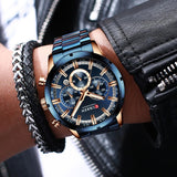 Premium Curren Blue Stainless Steel with Gold Plated Luxury Watch - The Trendy Accessories Store