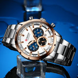 Premium Curren Blue Stainless Steel with Gold Plated Luxury Watch - The Trendy Accessories Store