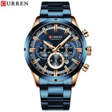 Premium Curren Blue Stainless Steel with Gold Plated Luxury Watch - The Trendy Accessories Store