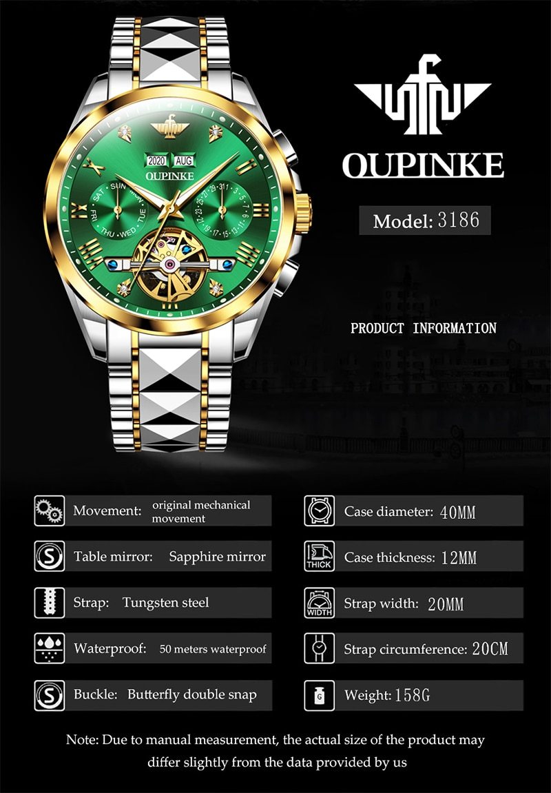 Luxury Automatic Sapphire Tungsten steel Green Watch - The Trendy Accessories Store