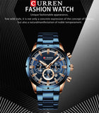 Premium Curren Blue Stainless Steel with Gold Plated Luxury Watch - The Trendy Accessories Store
