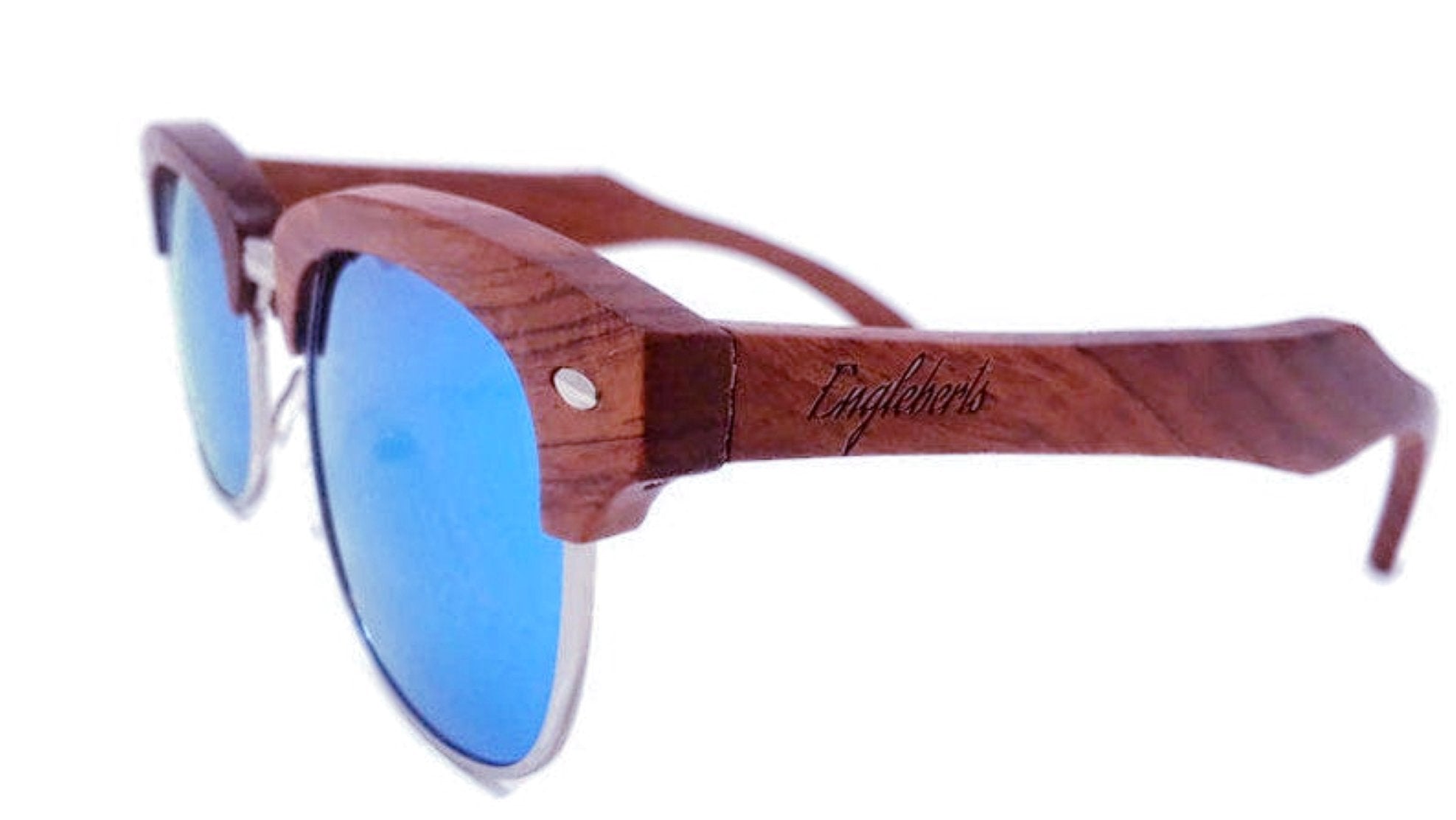 Real Sandalwood Sunglasses, Ice Blue Polarized Lenses - The Trendy Accessories Store