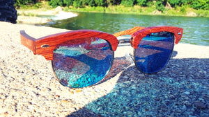 Real Sandalwood Sunglasses, Ice Blue Polarized Lenses - The Trendy Accessories Store