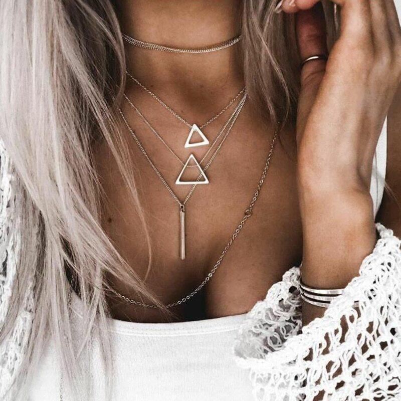 Double Triangle Multilayer Necklace - The Trendy Accessories Store