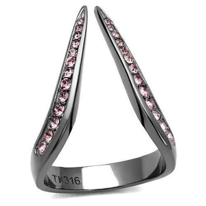 Light Black Stainless Steel Ring with Pink Crystal Stone - The Trendy Accessories Store