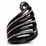 Ion Plated Black Stainless Steel Ring with Rose Crystal - The Trendy Accessories Store