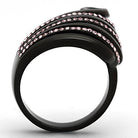 Ion Plated Black Stainless Steel Ring with Rose Crystal - The Trendy Accessories Store